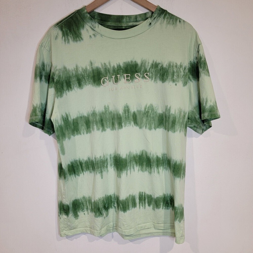Guess Originals Green Tie-dye T-Shirt Mens Size Small Stripe Spellout